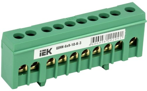 Шина изолированная IEK PE "земля" ШНИ-6х9-10-К-З 10 групп зеленый фото Шина изолированная IEK PE "земля" ШНИ-6х9-10-К-З 10 групп зеленый картинка